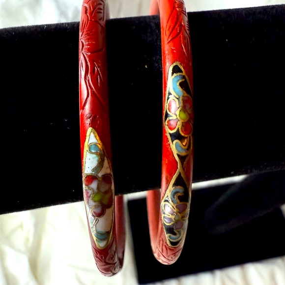 Rare, authentic vintage cloisonné and cinnabar hybrid bracelets - Picture 1 of 3